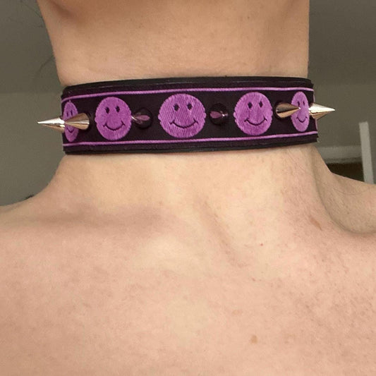 Deep Violet Happy Face Spiked Choker