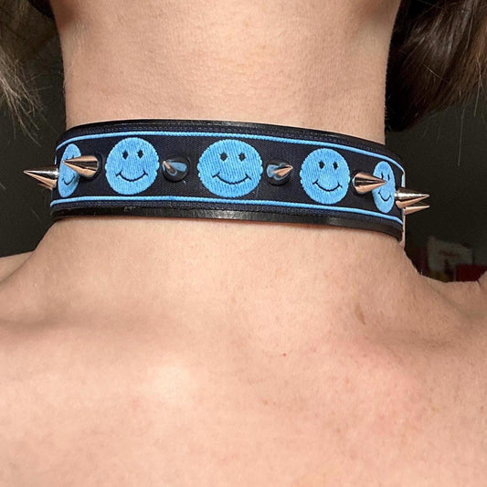 Blue Happy Face Spiked Choker