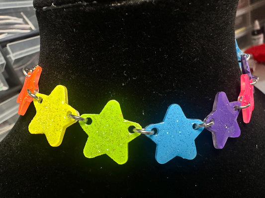 neon rainbow star choker necklace
