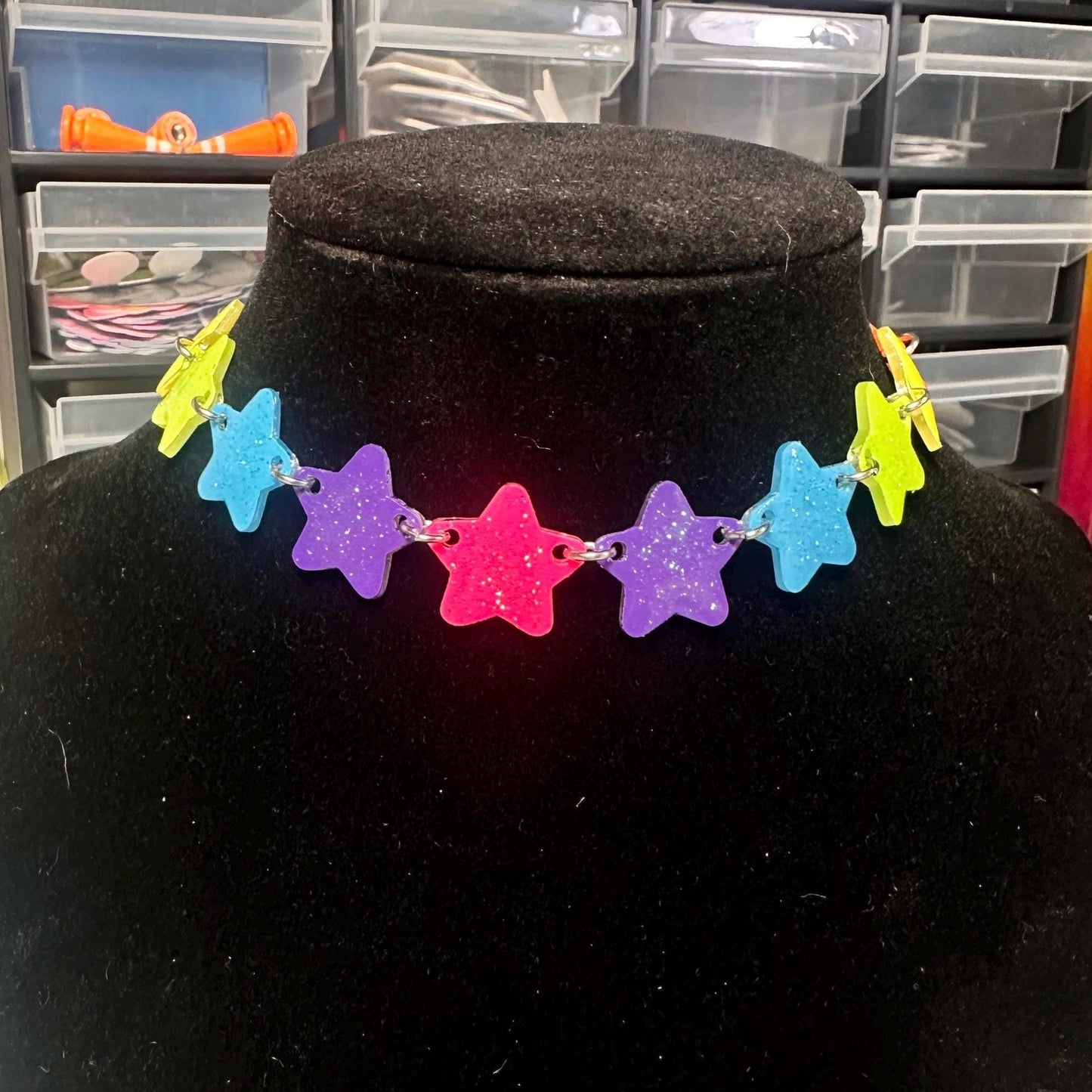 neon rainbow star choker necklace