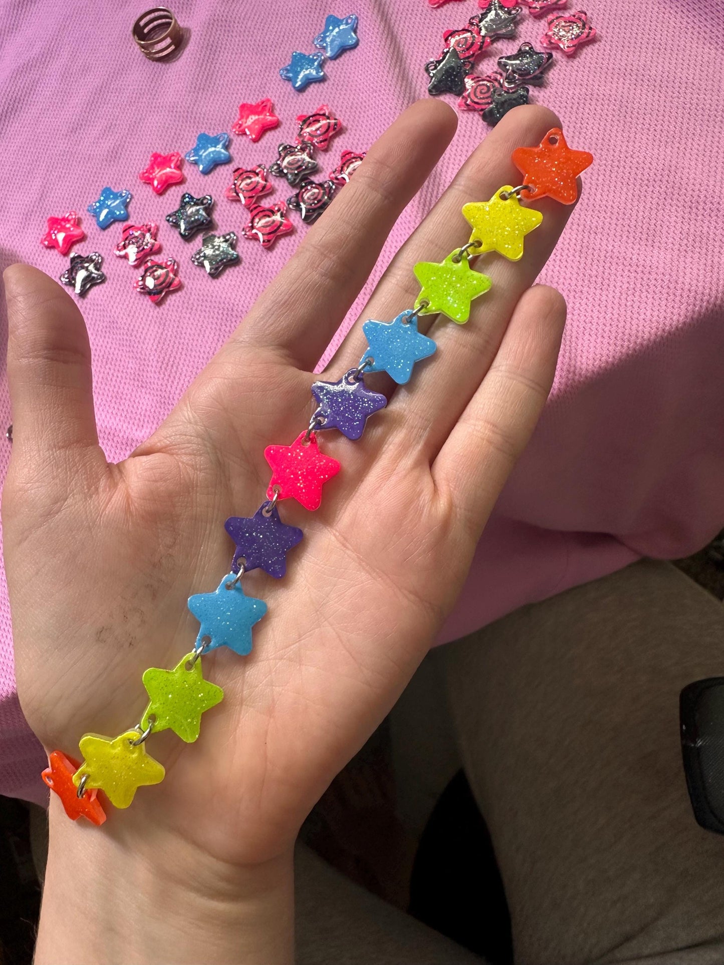 neon rainbow star choker necklace