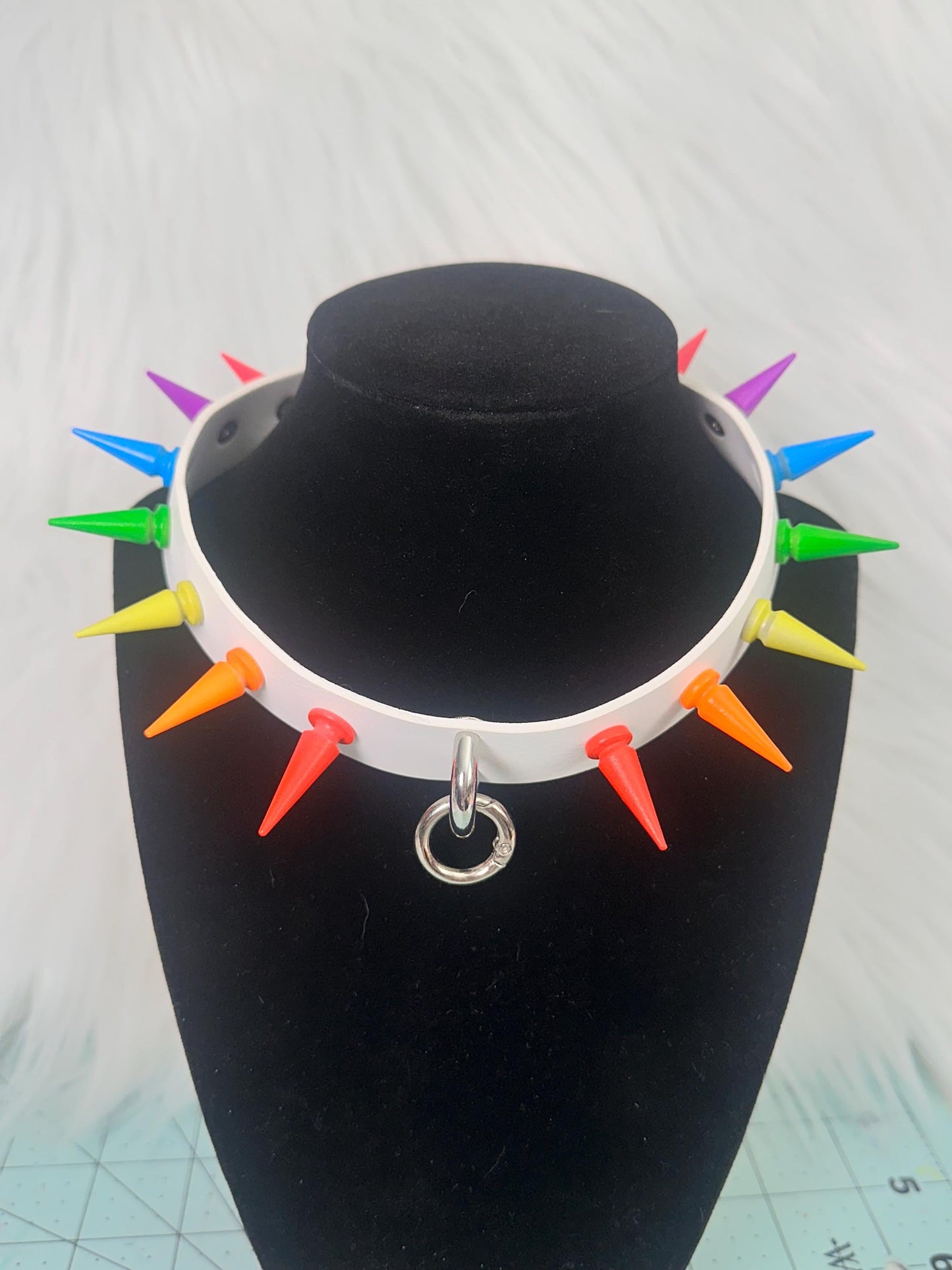 Rainbow spiked collar with silver ring and white band