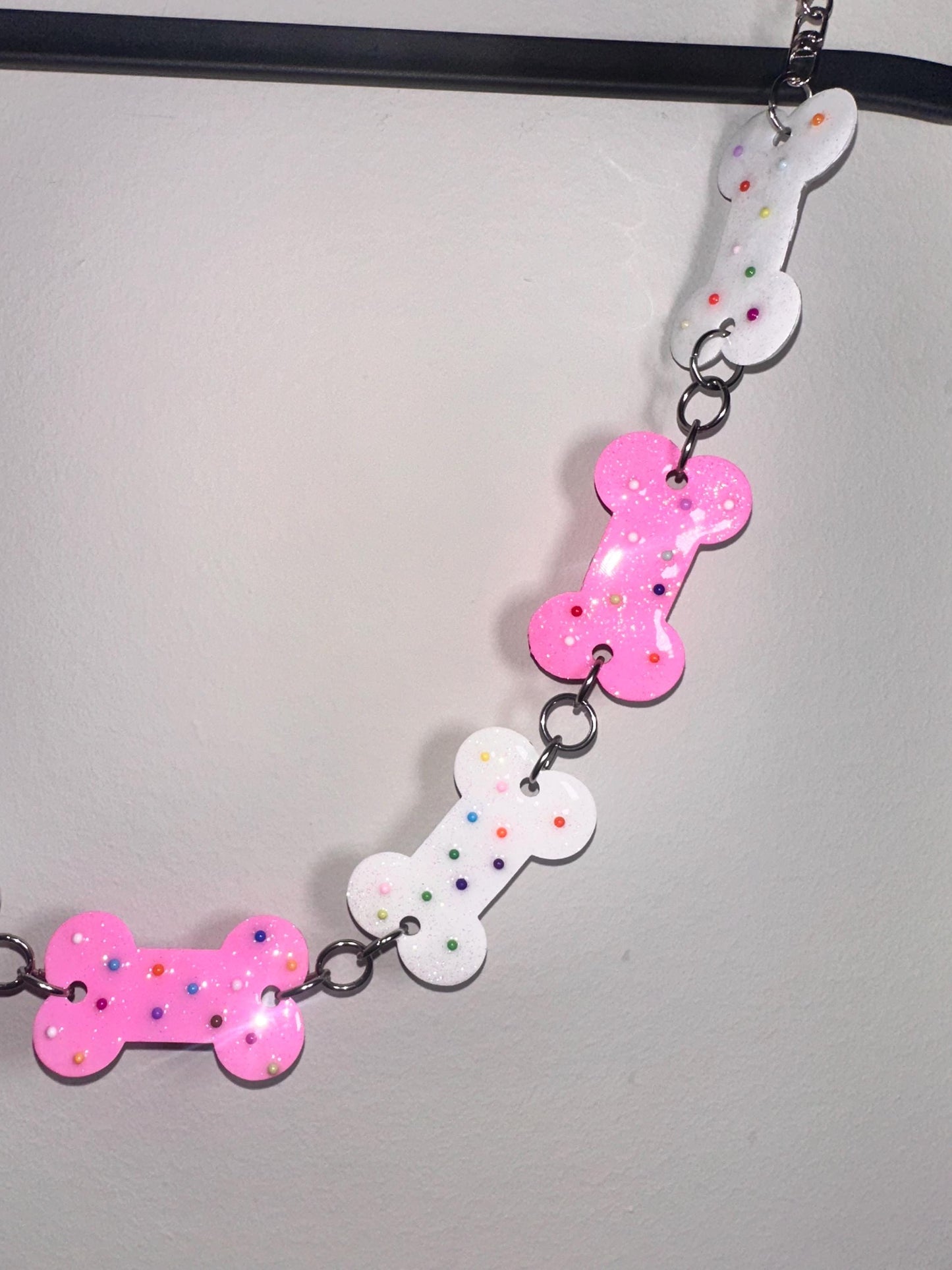Pink and White Circus Sprinkle Bone Belt Chain