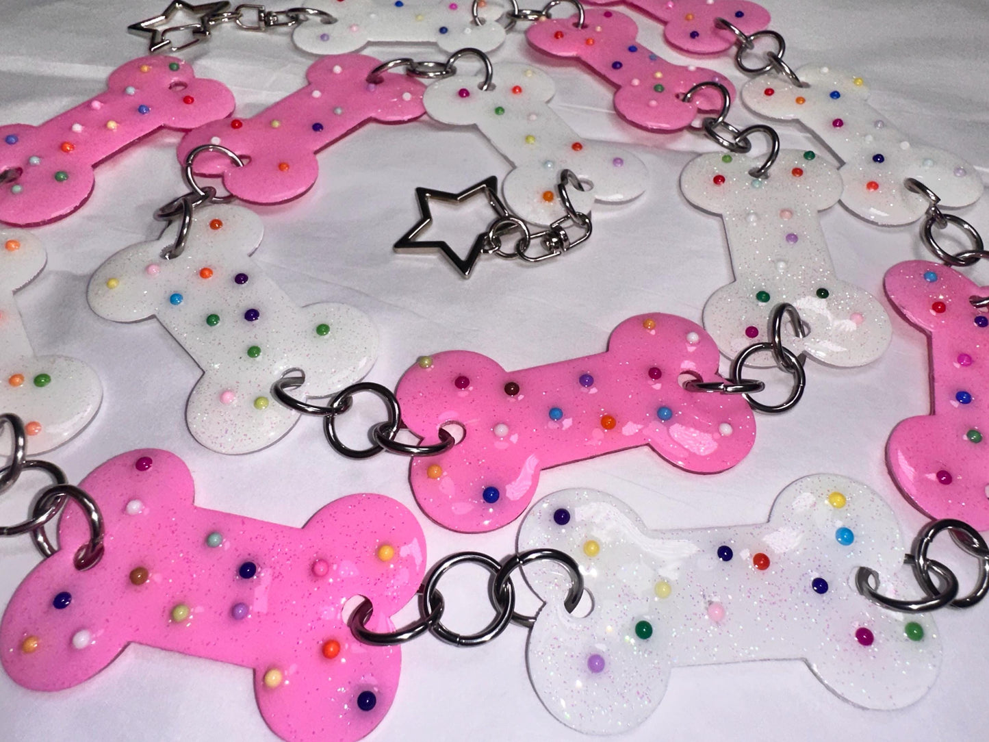 Pink and White Circus Sprinkle Bone Belt Chain