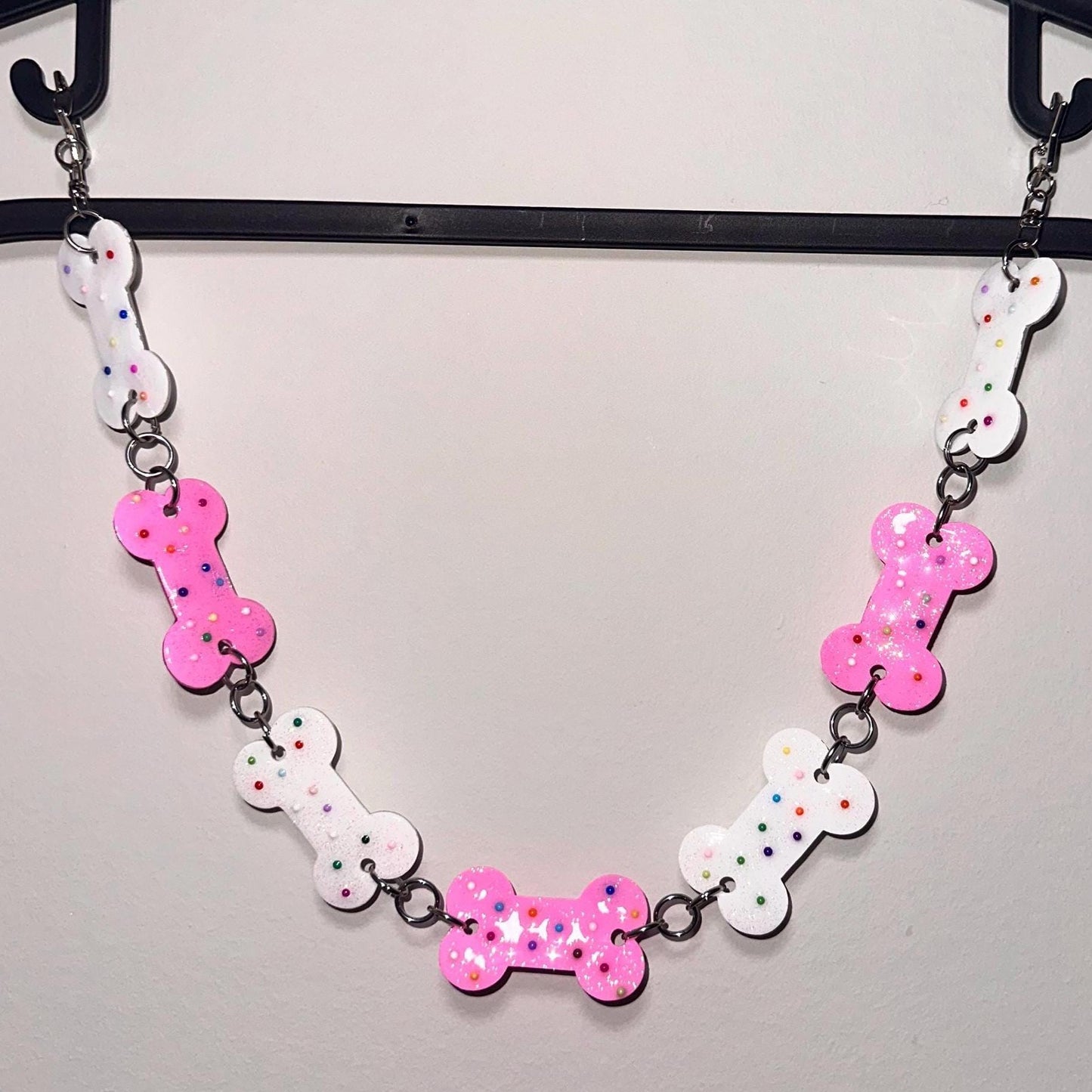 Pink and White Circus Sprinkle Bone Belt Chain